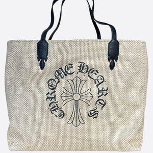 Chrome Hearts Beige & Black Cross Logo Beach Tote Bag